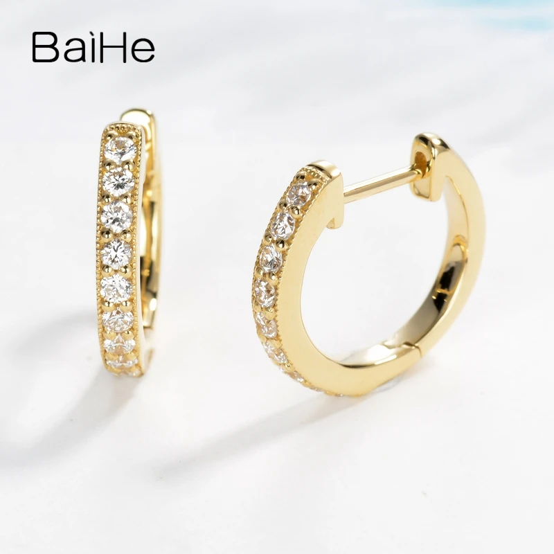 BAIHE Solid 14 K желтое золото 0.30ct H/SI-SI3 круглый натуральные бриллианты украшения для помолвки трендовые серьги-гвоздики