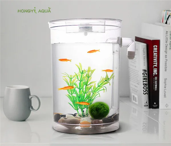 round fish tank 1 шт. пластиковый аквариум для ленивых рыб, маленький аквариум, мини-миска для золотой рыбки, квадратный круглый аквариум для рыб, экологический аквариум rransparen - Цвет: round fish tank