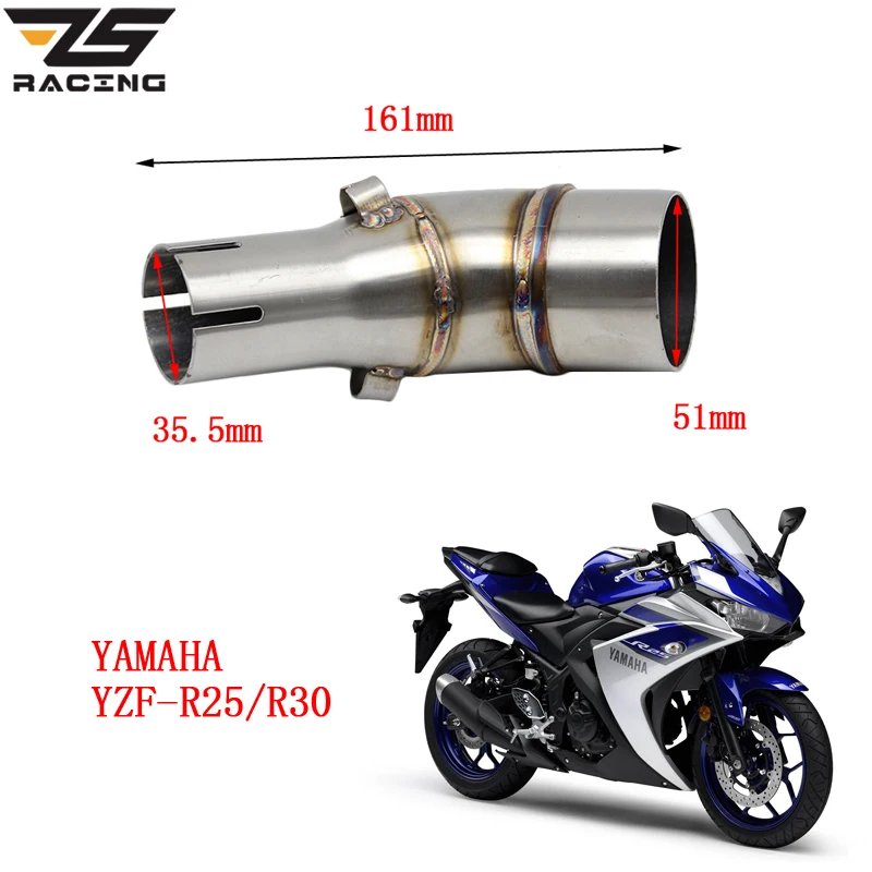 

ZS гоночная средняя выхлопная труба мотоцикла для Yamaha YZF R25 R30 R3 2015-2016 без выхлопных газов