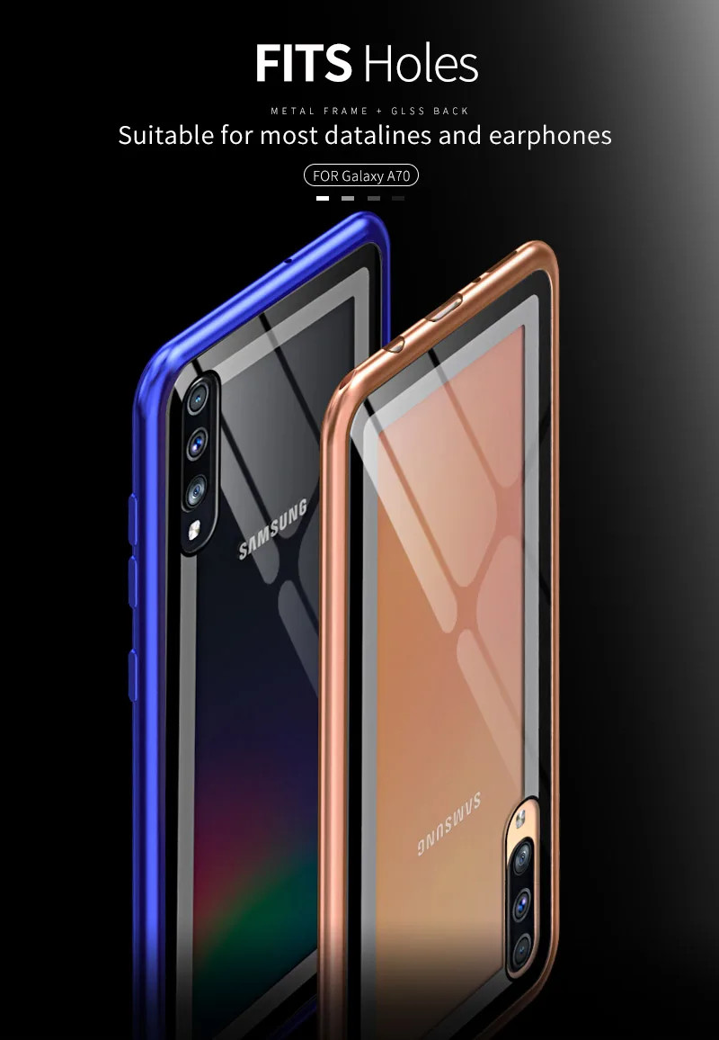 Роскошный металлический бампер для samsung Galaxy A70 чехол алюминиевая рамка с закаленным стеклом задняя крышка чехол для samsung Galaxy A70 чехол