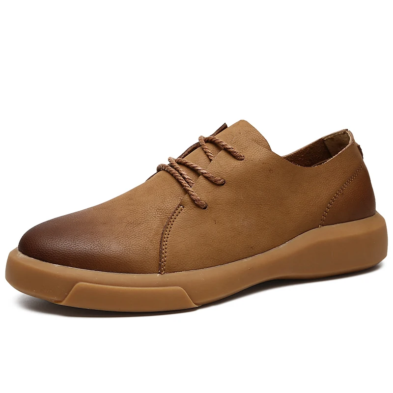 Leather Casual Shoes Men Soft Leisure Loafers for MAN Simple Design Lace-Up Men's Driving Drop Shipping | Обувь