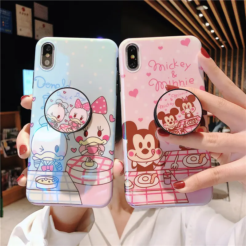 Милый аниме кронштейн чехол для iPhone 6 S 7 8 Plus X Микки Минни с Дональдом и Дейзи утка