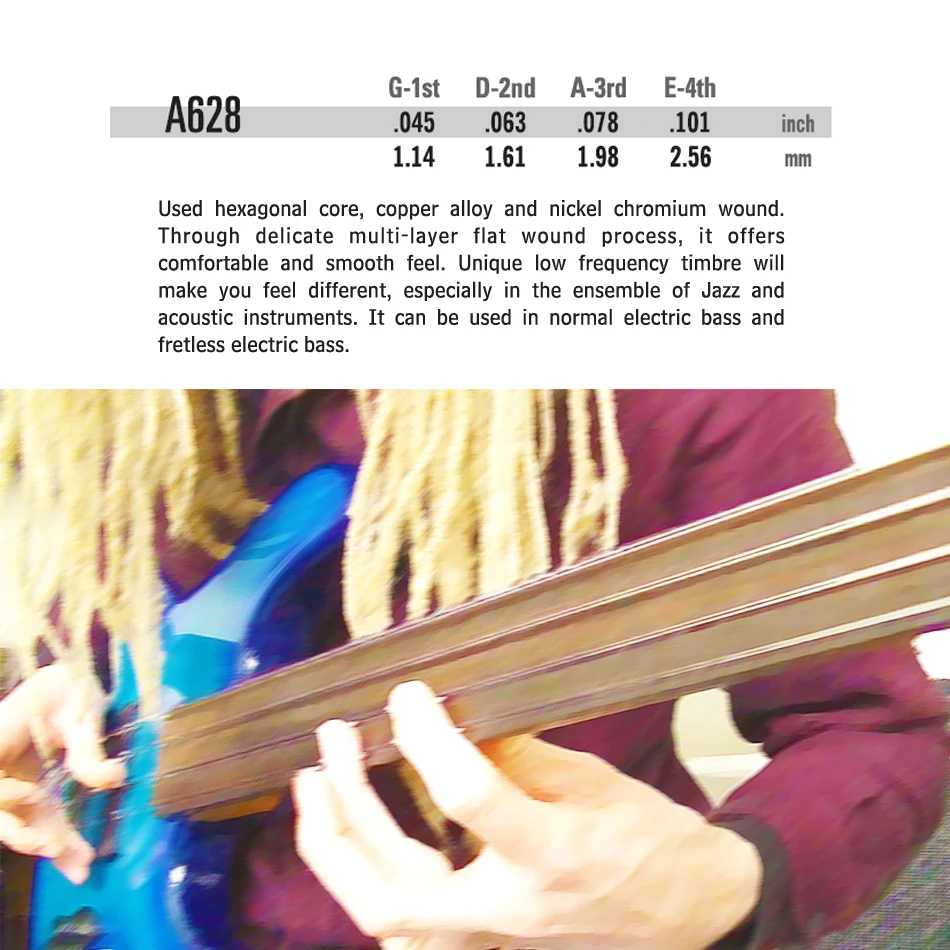 Алиса A628 Fretless 4 струны для электрической бас-гитары полный набор Strings