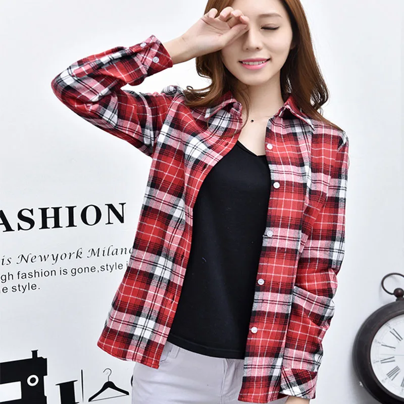 2017 Горячие Продажа Женщины Футболки топы новый 100% Хлопок Клетчатую Рубашку Моды