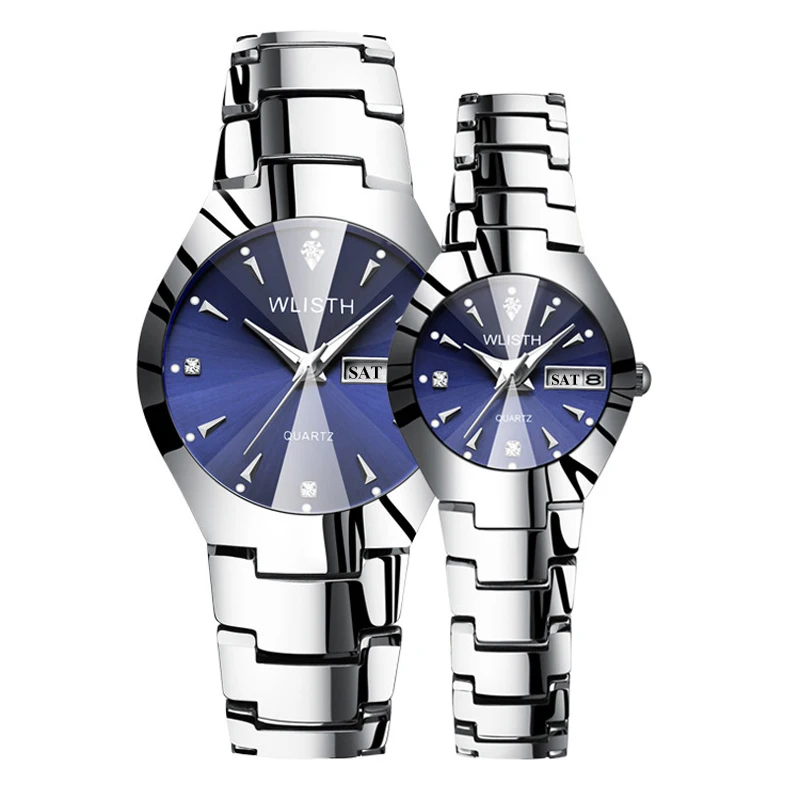 Silver Blue Парные часы от ведущего бренда, роскошные часы с бриллиантами, деловые наручные часы для мужчин, кварцевые женские часы, стильные мужские часы - Цвет: Silver Blue