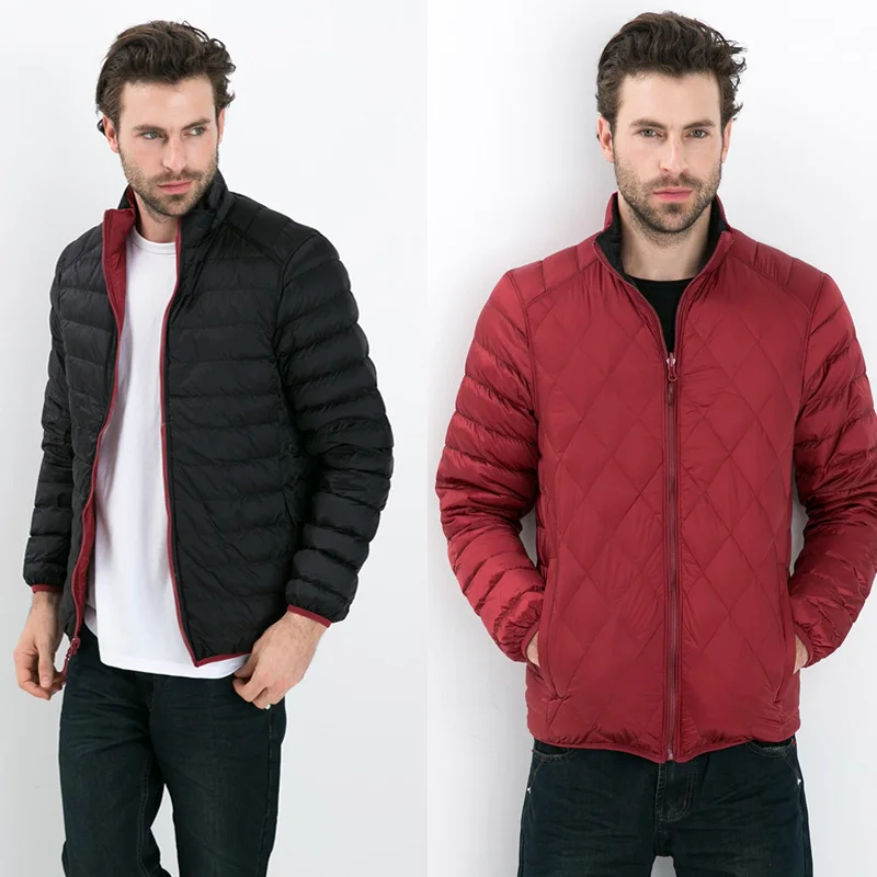 Мужская куртка на утином пуху двухсторонняя ультра легкий тонкий размера плюс