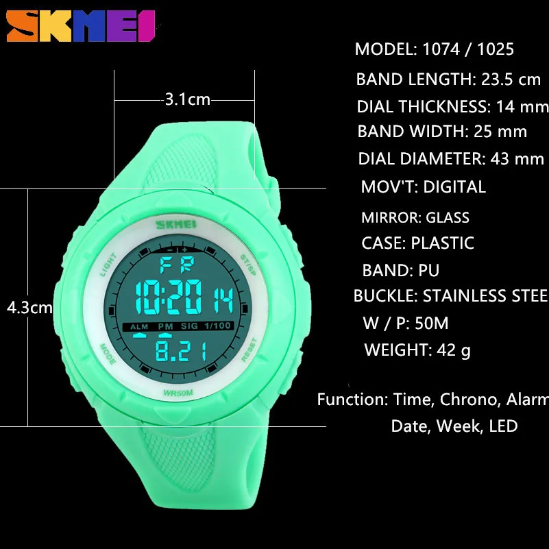 SKMEI модные женские часы 5 бар водонепроницаемый светодиодный детские часы цифровые наручные часы Военные Спортивные часы для мальчиков и девочек relogio feminino