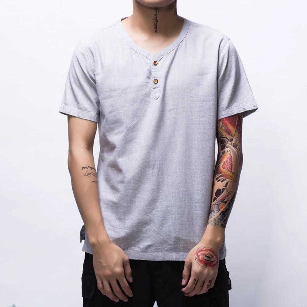 Helisopus одноцветные льняные футболки для мужчин короткий рукав v-образный вырез