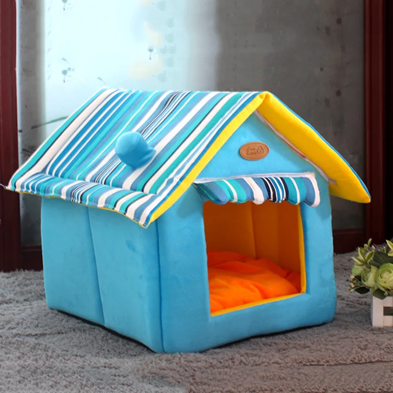 Модные кровати для собак в полоску съемный коврик домики маленьких средних