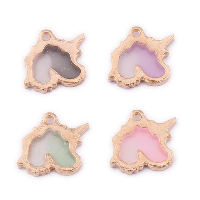 

100pcs 20*15MM Alloy Jewelry Animal Unicorn Horse Charms 2 Faces Glitter Bling Enamel Metal Ornament Jewelry Findings Ornaments
