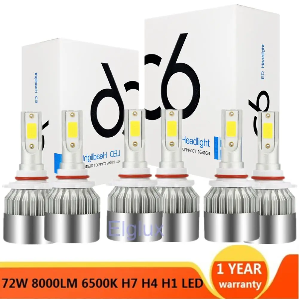 Светодиодный фонарь Elglux 72 Вт 8000LM COB S2 H3 6000k 72W 4000LM H1 H4 H7 H8 H9 H11 9005 9006 9012 9004 9007 H13