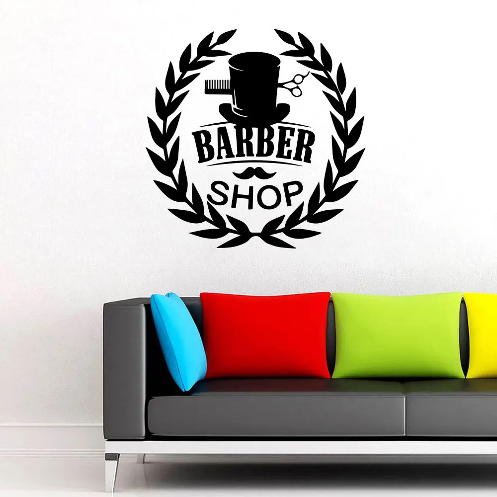Vinyl Barber Shop Wall Sticker Haircut Beard Face Tools Logo Decal Hair Salon Removable Murals Cut Window Art | Дом и сад