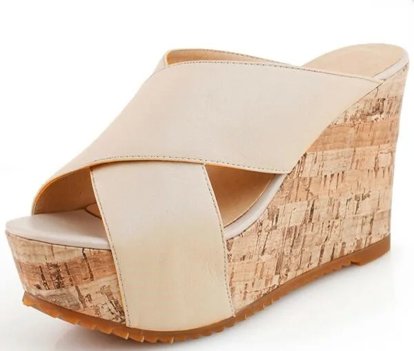

Hot New Summer Elegant Concise Peep-Toe Cross-tied Platform Shoes Nude/Black Wedge Heels Women Slipper Drop Ship Mujer Pantufa