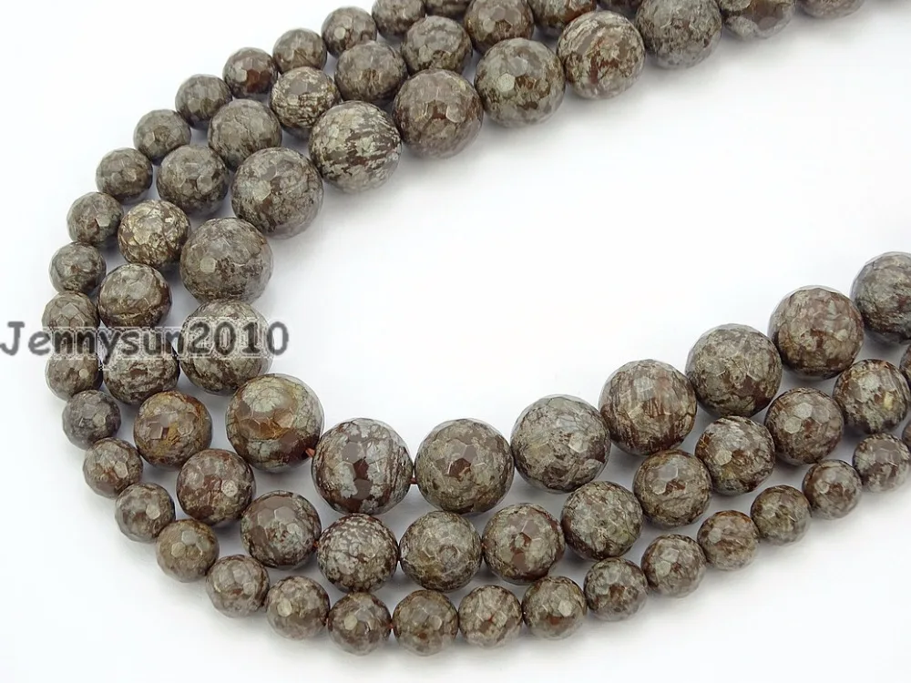 

Natural Chinese Snow Flake Gems Stone Faceted Round Beads 15'' 6mm 8mm 10mm 12mm Strand for Jewelry Making Crafts 5 Strands/Pack