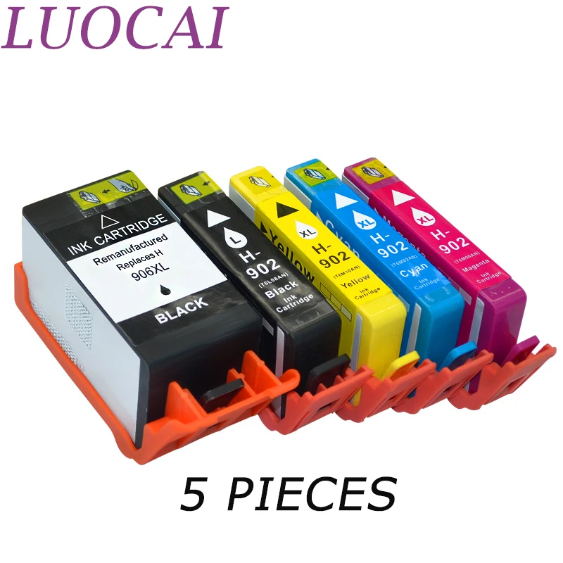 5 шт. чернильных картриджей LuoCai совместимых с HP902 HP906 OfficeJet Pro 6954 6960 6962 6968 6975 6978 все в