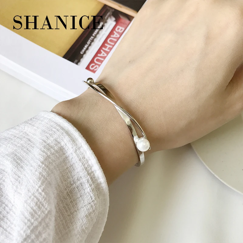 SHANICE 925 пробы серебряные ювелирные изделия нормкор неправильные перламутровые браслеты для женщин браслеты женские открытые браслеты