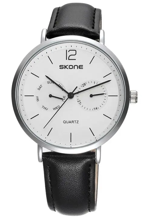 SKONE Модные кварцевые мужские часы 30 м Водонепроницаемые наручные часы из искусственной кожи мужские повседневные часы в деловом стиле подарки для мужчин - Цвет: Белый
