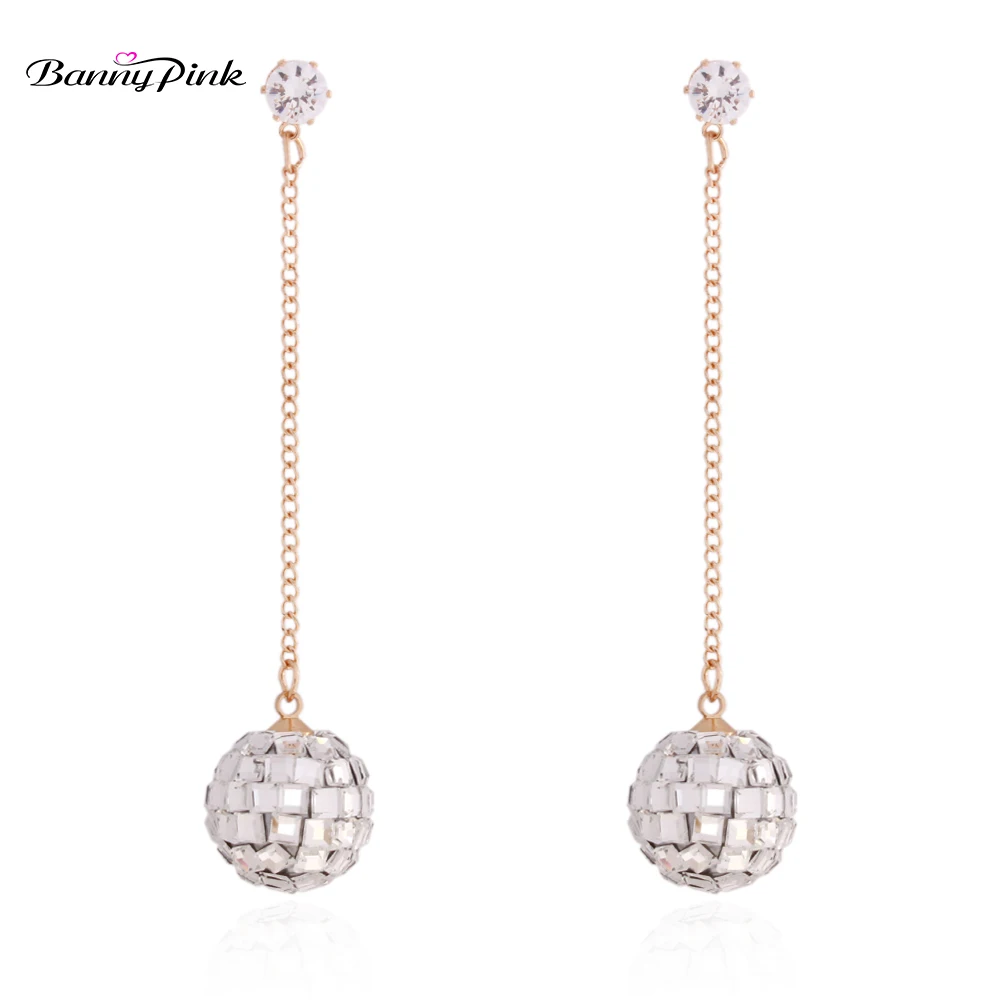 Banny Bling горный хрусталь круглый шарик бусина Висячие серьги для женщин Свадебные