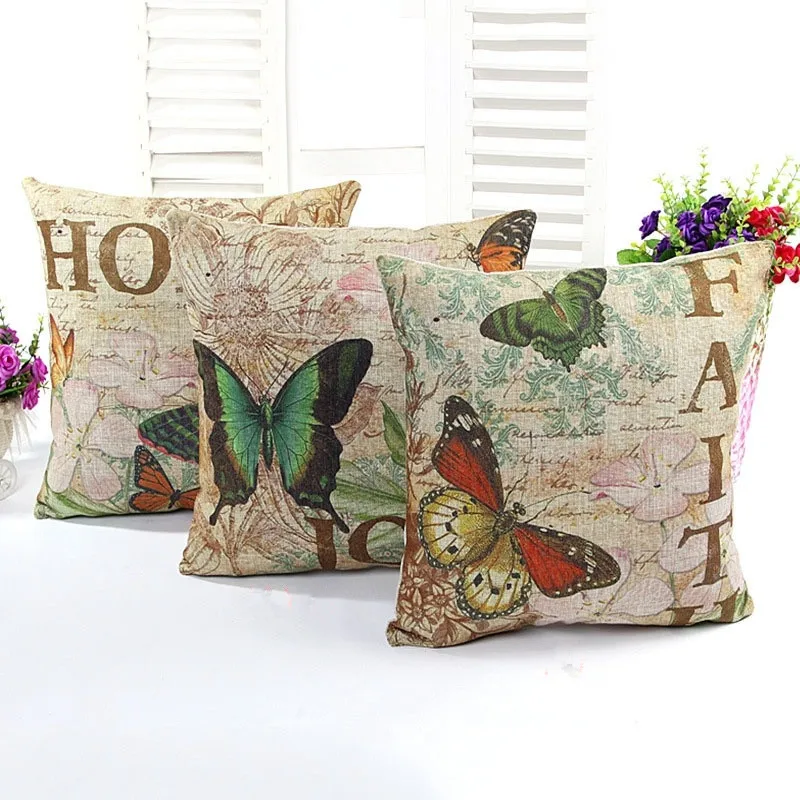 

Pillow Case Flower and Butterflies Cotton Linen Cushion Cover Bedroom Sofa Car Cushion Covers Throw Decorative Pillowcases