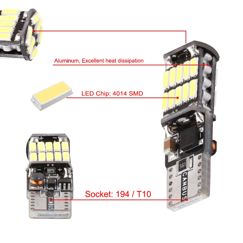 Светодиодсветодиодный автомобисветильник лампа Canbus T10 W5W 194 501 s 26 SMD 4014 белый чип