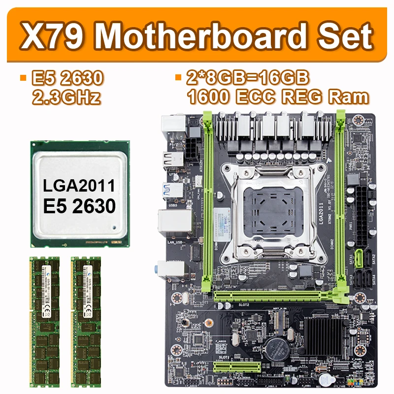 Jingsha X79 M3 материнская плата con Ксеон LGA2011 E5 2630 C2 2x8 Гб оперативной памяти, 16 Гб встроенной памяти, 1600 МГц memoria de registro DDR3 кода коррекции ошибок M-ATX USB3.0 SATA3.0