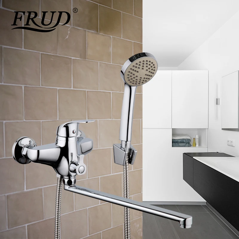 

Frud 1set wall mounted water tap bathroom fixture waterfall restroom bath faucets set bathtub rain shower system mixer R22021