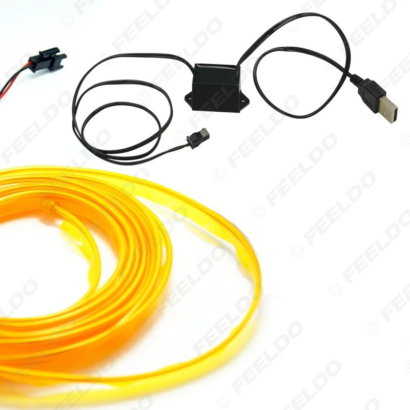 FEELDO 12V USB Инвертор мощности 5M автомобильный гибкий молдинг EL неоновый светящийся