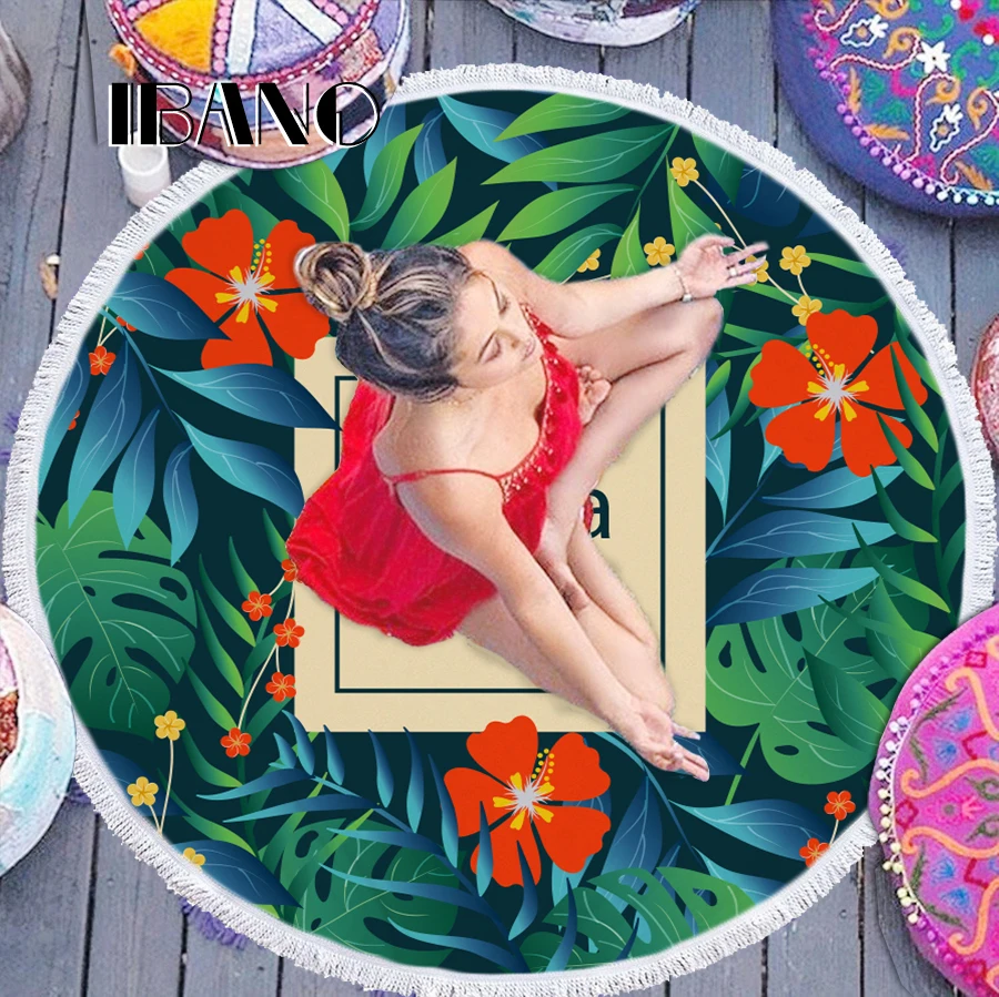 

IBANO Aloha Background Round Beach Towel Cotton Polyester Bath Towel Yoga Mat Blanket Tapestry Dia 150cm With Tassel 500g/pc