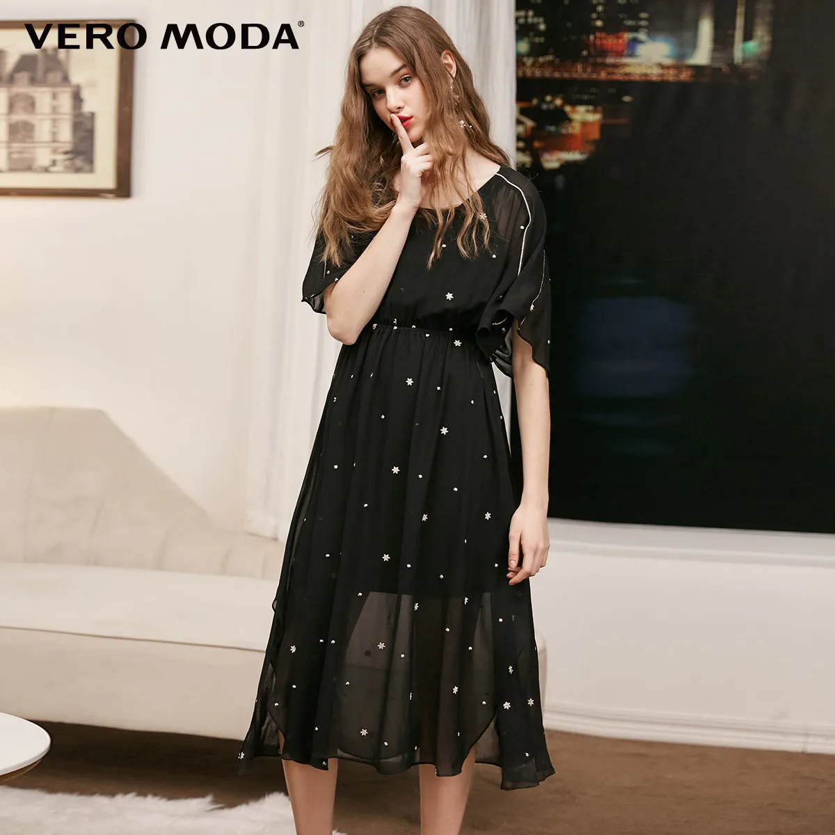 Vero Moda Новое Женское шифоновое платье с v-образным вырезом и рукавами с вышивкой | 31836Z510
