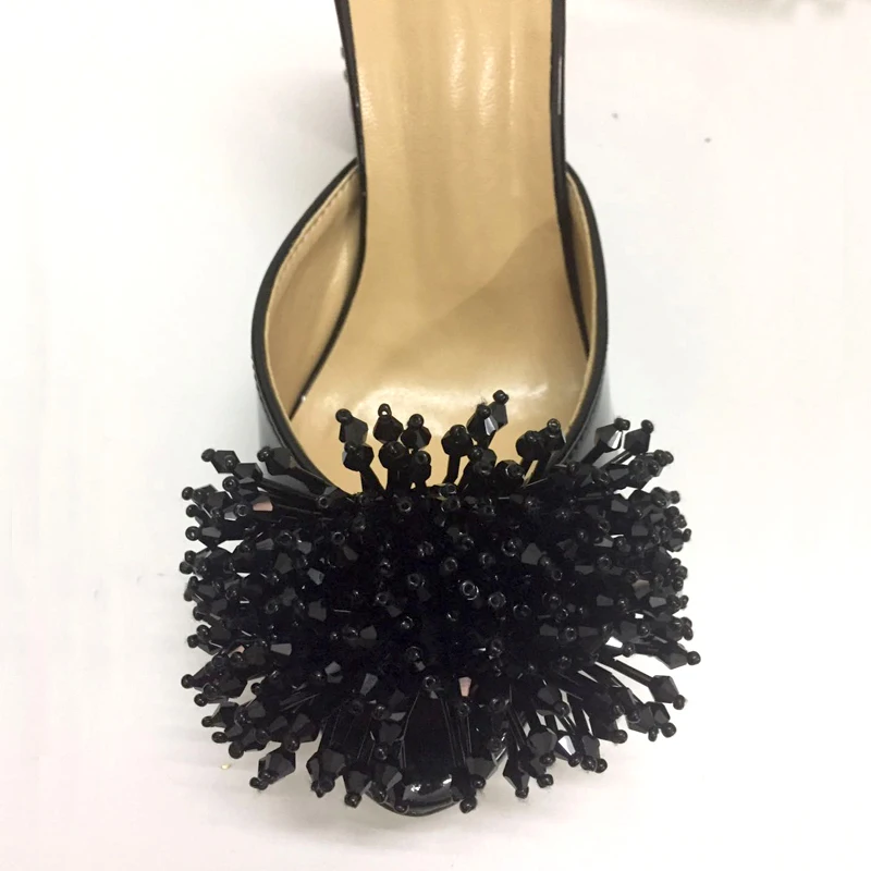 Мюли женские на высоком каблуке цветные шлепанцы со стразами украшенные