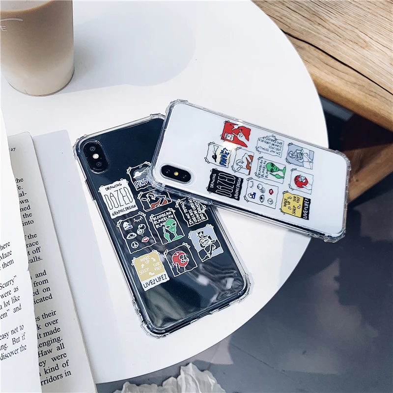 Alien label transparent Apple phone case for iphone 6 6s 7 8 plus X XR XS MAX anti-fall luxury mobile holder |