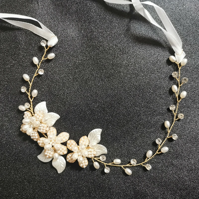 SLBRIDAL Handmade Wired Gold Crystal Rhinestones Pearls Flower Wedding Hair accessories Headpieces Bridal Headband Women Jewelry | Украшения