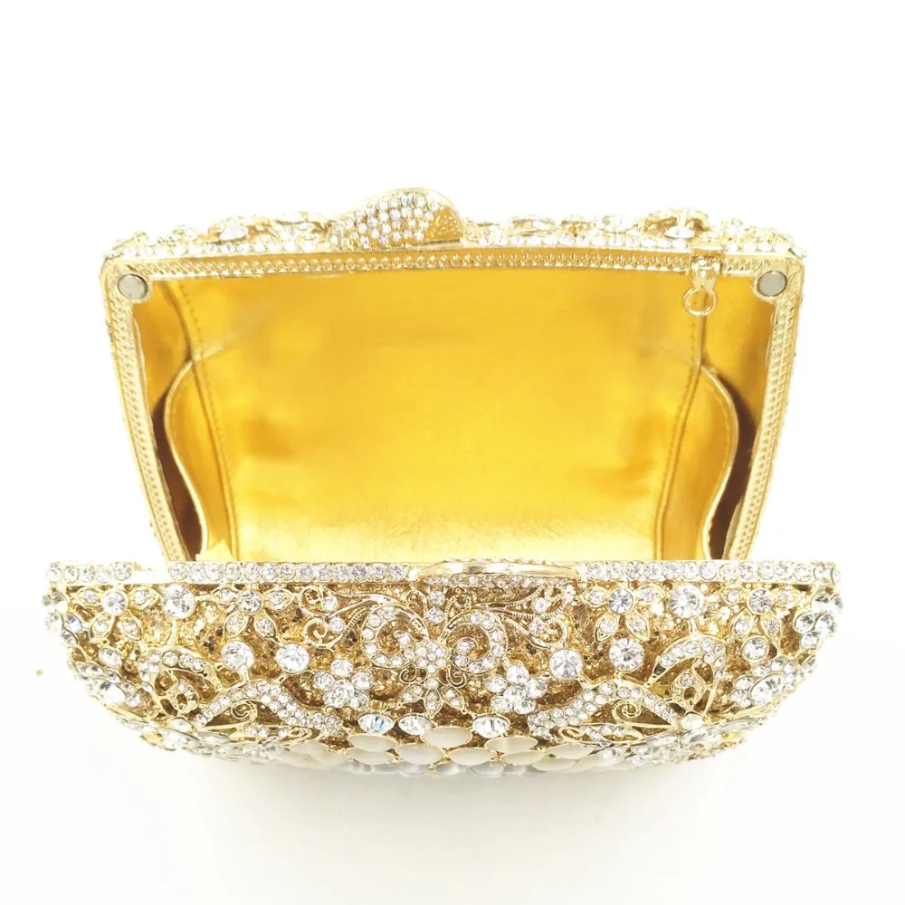 

Luxury Square Gold Rhinstones Clutch Crystal Clutch Party Purse Diamond Evening Bags Clutches Women Hollow Out Dinner Handbag