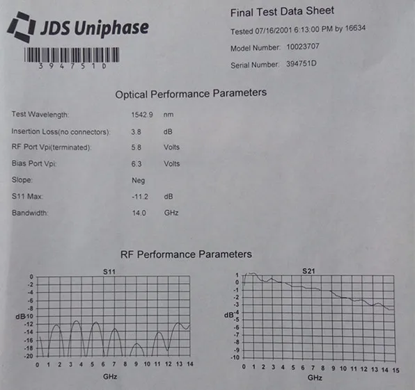 JDSU 2 5G OC-192 10023707 SN-394751D литий niobate волоконно-оптический модулятор | Мобильные