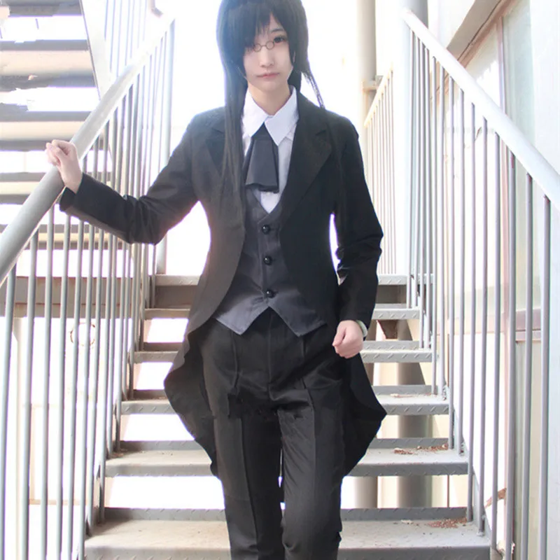 Kobayashi-san Chi No Maid Dragon Anime Cosplay Man Female Fafnir Black Suit Cosplay Costume Shirt+vest+Coat+pants+tie
