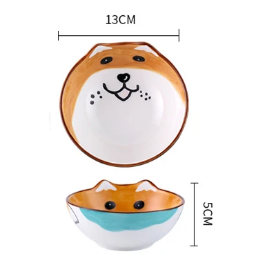 Shiba Inu Bowl Креативные милые Керамика собака Стиль тарелка рисовая чаша для супа, салата ложка набор фарфоровой посуды малыша детская посуда подарок - Цвет: Shiba Inu Bowl