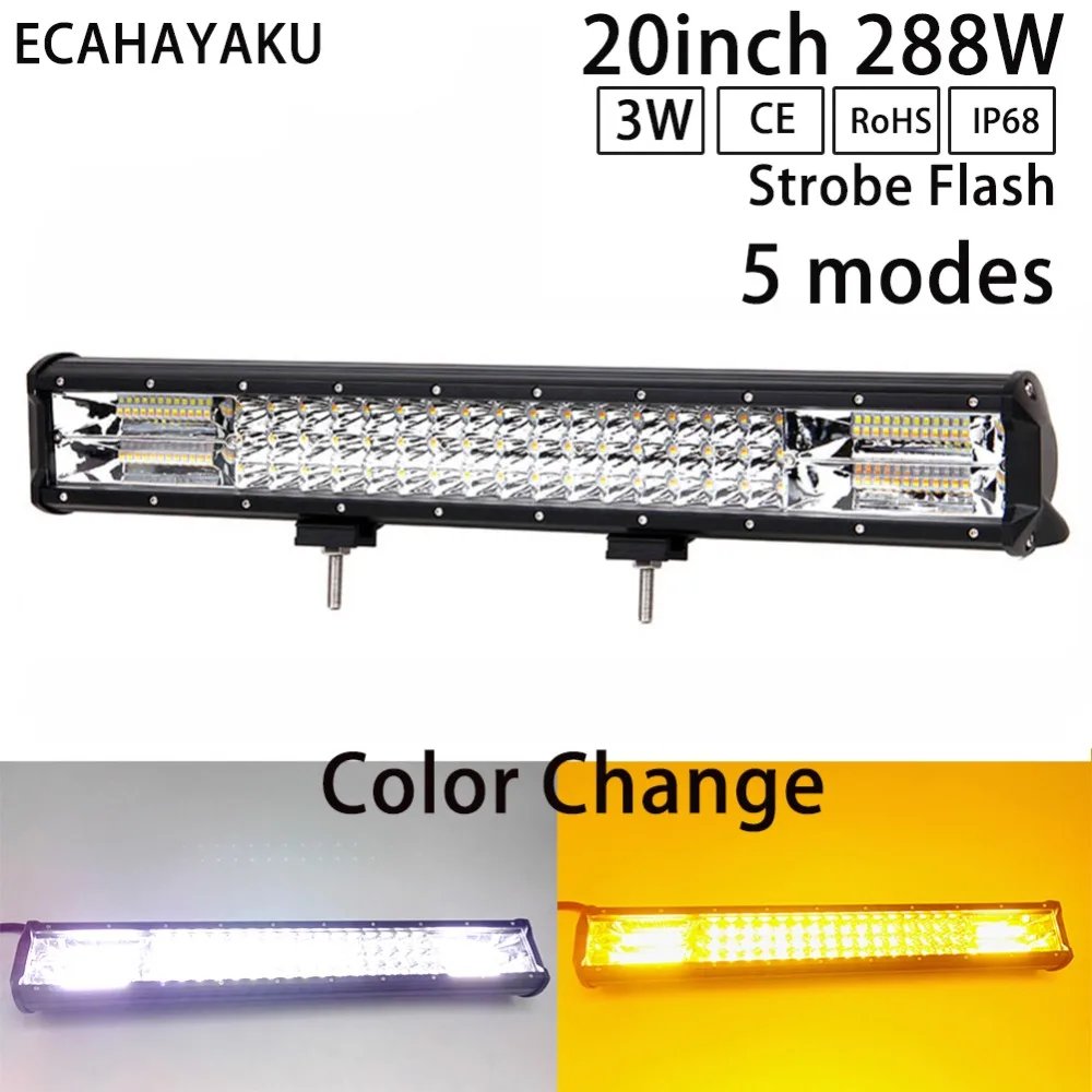 

20inch Triple Rows LED Light Bar White & Amber Flashing 288W Combo Strobe LED Bar For Off road Trucks Boat SUV ATV 4WD Cars 12V