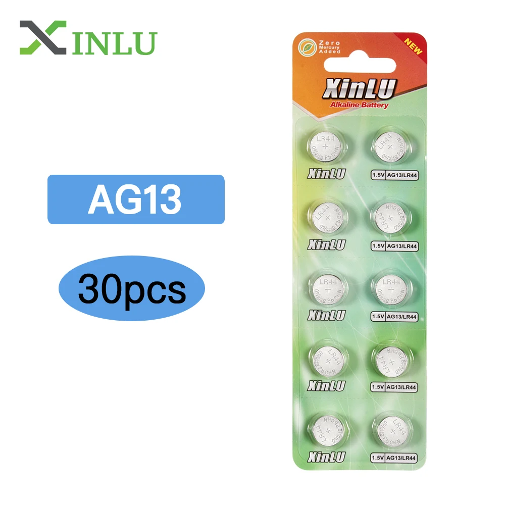 

30pcs/lot 1.5V AG13 Battery LR44 L1154 RW82 RW42 SR1154 SP76 A76 357A pila lr44 SR44 Alkaline Button Cell Coin Battery,XINLU