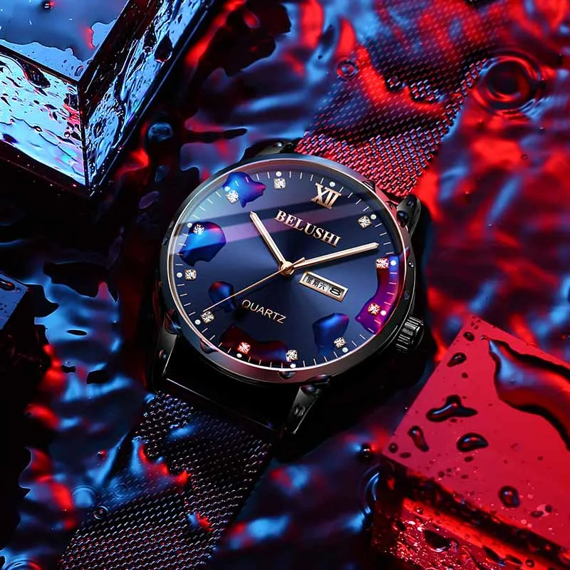 Часы BELUSHI мужские ультратонкие Модные Кварцевые водонепроницаемые со стальным
