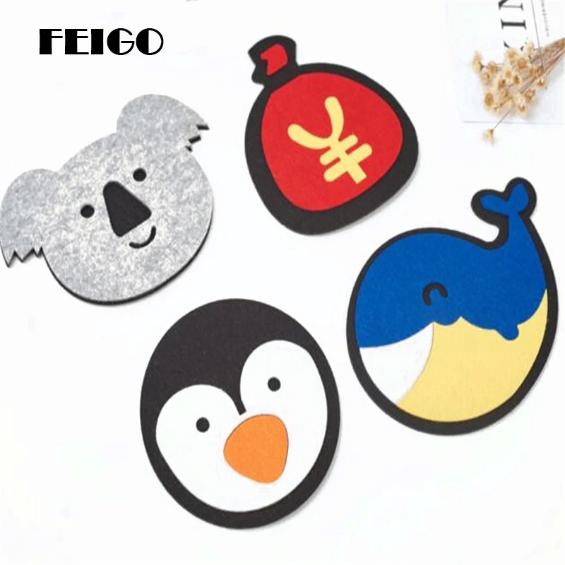 

FEIGO 1Pcs Dining Table Coaster Whale/Purse/Koala/Penguin Felt Non-slip Absorbent Insulation Bowl Pad Supplies Kitchen Mats F592