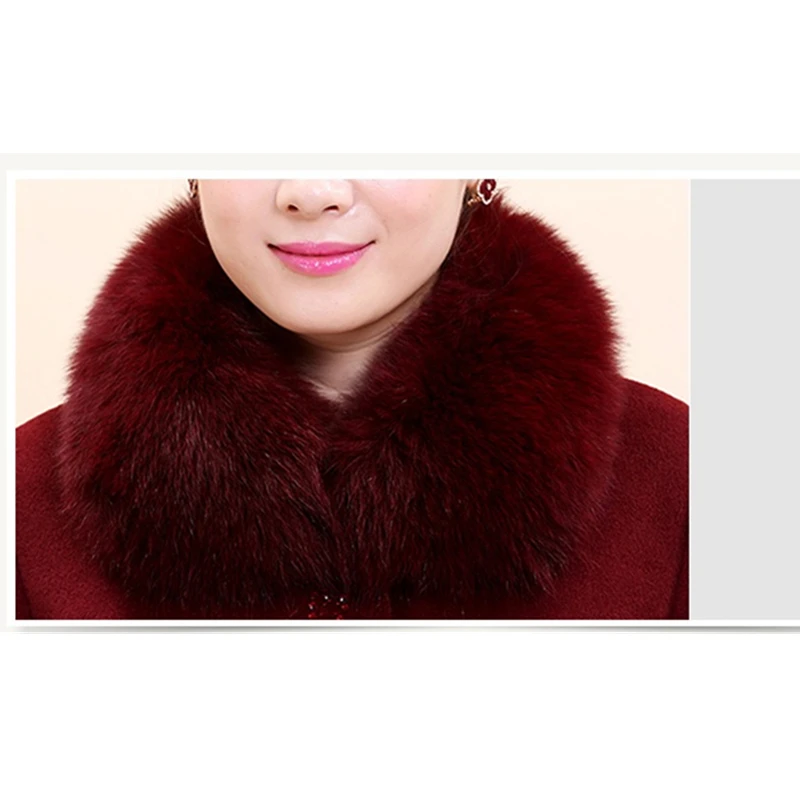 

Fox fur collar Winter High-grade Women Wool Jacket Large size 6XL Middle-aged Lady Slim Warm Coats Casual Woolen Jackets Female