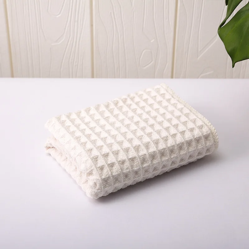BEIGE Новое вафельное банное полотенце 70*140 см, мягкое Впитывающее хлопковое банное полотенце для взрослых, 4 цвета - Цвет: BEIGE
