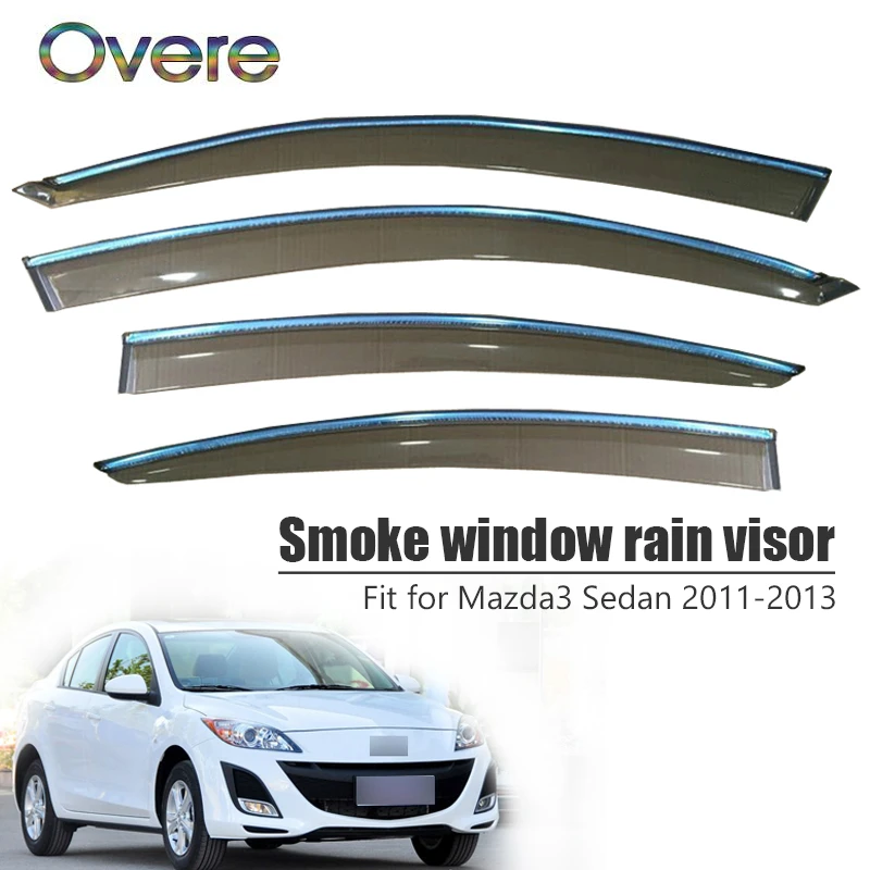 

Overe 4Pcs/1Set Smoke Window Rain Visor For Mazda 3 Sedan 2011 2012 2013 Car-styling ABS Awnings Shelters Guard Accessories