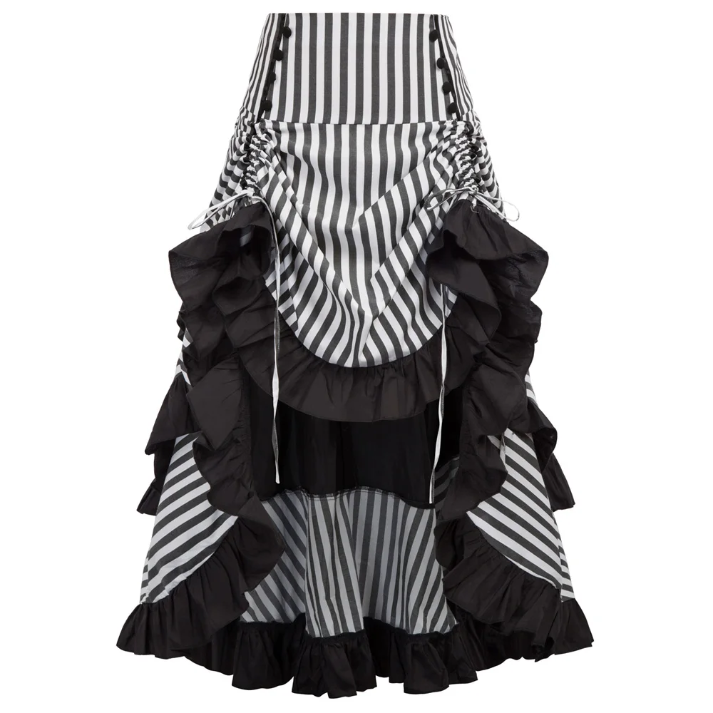 Готические юбки женские винтажные полосатые сборные стимпанк Ретро Элегантные стимпанк вечерние Клубные с бантом макси длинные юбки с высокой талией