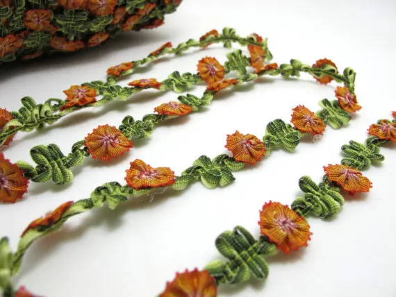 2 ярдов Тканые ROCOCO Отделка лентой с роза бутоны | декоративные цветочные ленты