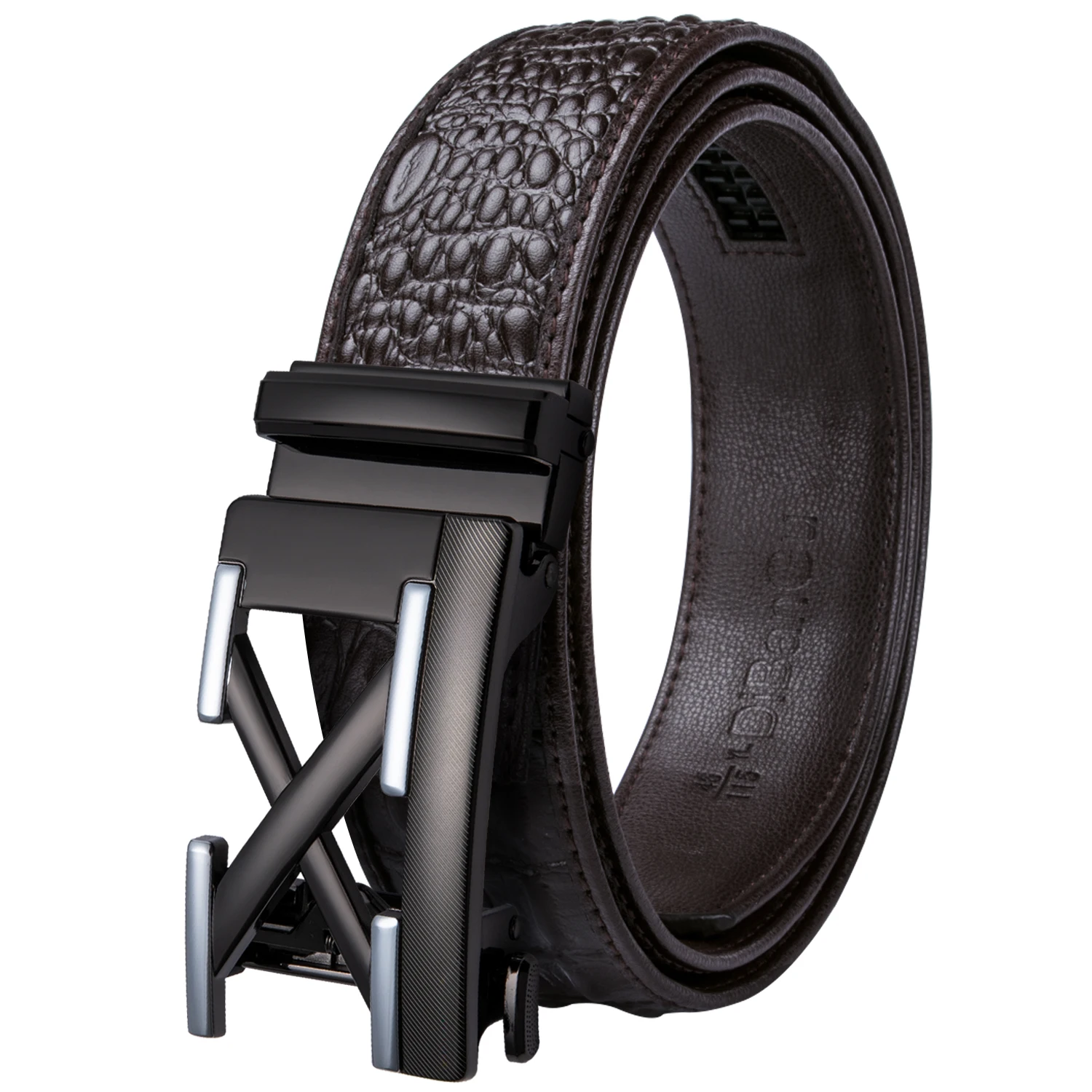 PD-2038-DF-B Hi-Tie, роскошный брендовый мужской ремень, коричневый, Воловья кожа, натуральная кожа, автоматическая пряжка, ремни для мужчин, ковбой, крокодиловый ремень, джинсовый ремень - Цвет: PD-2038-DF-B
