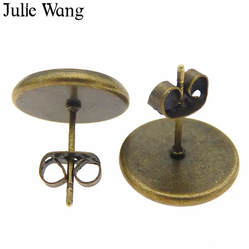 Julie Wang 20 шт. 12/14 мм серьги гвоздики железная основа для кабошона со стеклом