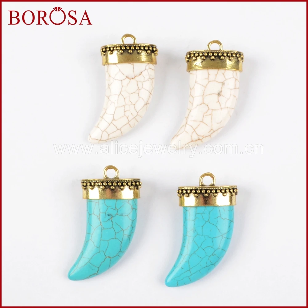 BOROSA оптовая продажа Модный кулон из камня Howlite золотой цвет белая/синяя подвеска