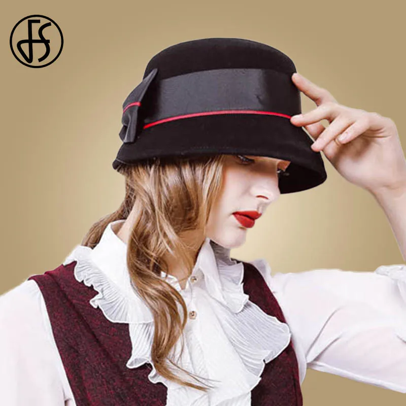 Женская мягкая фетровая шляпа FS винтажная шерстяная шляпка с широкими полями и