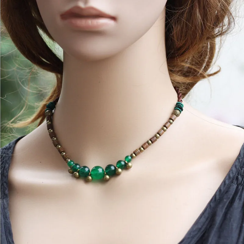 Ожерелье Из Натурального Красного Оникса с деревянными бусинами Короткое